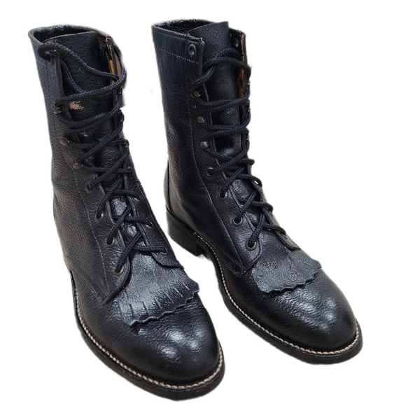 Pueblo Shoes - Pueblo Kiltie Black Leather Boots,Women's 8.5